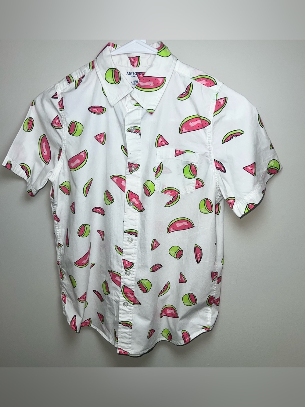 Arizona Jean Company Short-Sleeve White Shirt with Pink & Green Watermelon Print